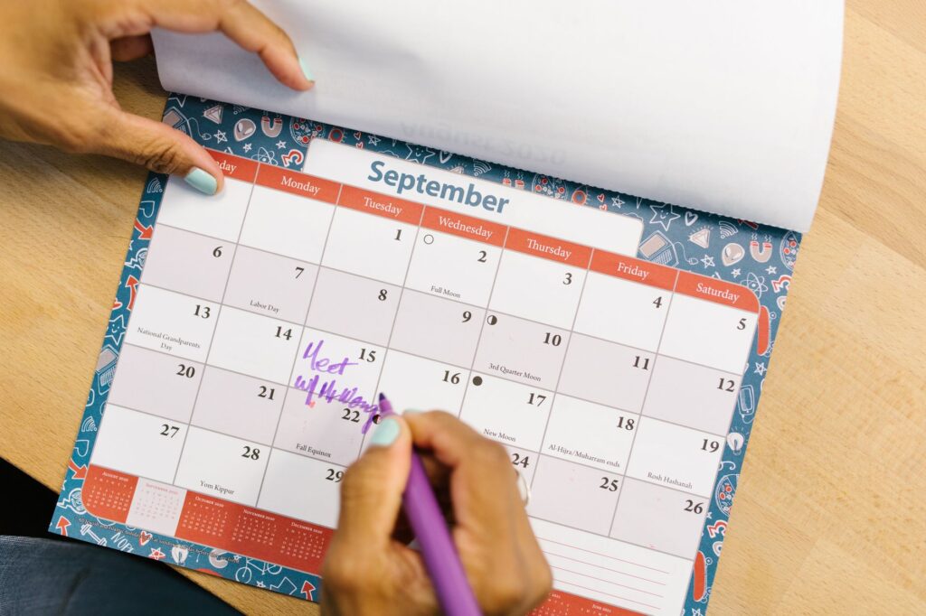 Calendar weeks marked with milestone flags for a focused single-purpose plugin scenario